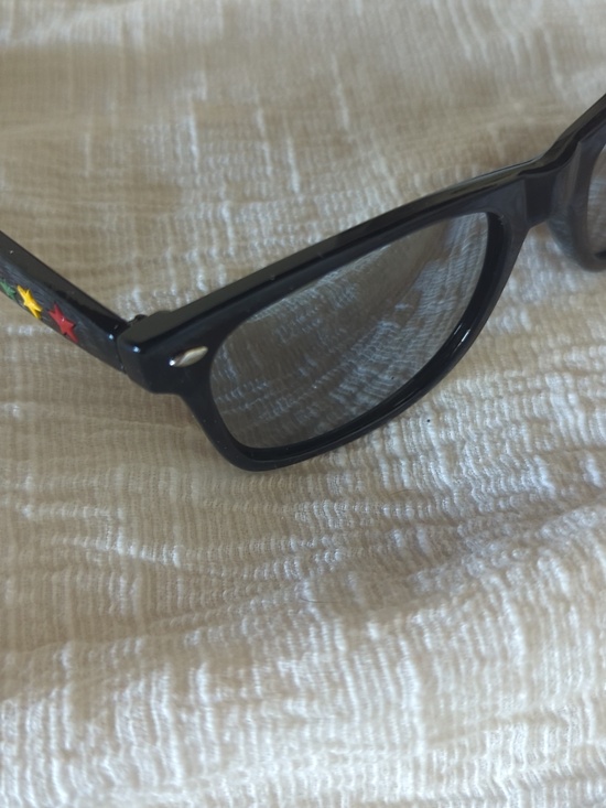 ? Black Wayfarer-Style Sunglasses with Colorful Star Accents main image 5